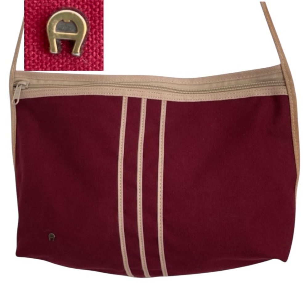 Vintage 80s Aigner Bag - Maroon & Tan Canvas